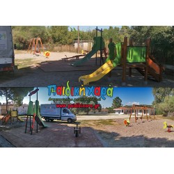 Νέα παιδική χαρά στο Δήμο Ήλιδας με συνδυασμό δαπέδου EPDM - ποταμίσιου βοτσάλου 2-8χιλ.