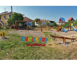 Νέα παιδική χαρά με ξύλινα σύνθετα όργανα και ποταμίσιο βότσαλο 2,5-8χιλ.