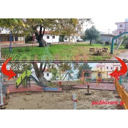 Παιδική χαρά με ελαστικό δάπεδο και σύνθετα όργανα με αναρριχήσεις