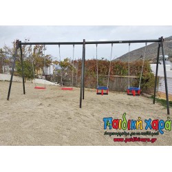 Μεταλλική κούνια παιδικής χαράς 4 θέσεων (2π+2ν) σε στρογγυλή οριζόντια δοκο