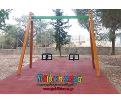 Ξύλινη κούνια νηπίων 2 θέσεων με μεταλλικό οριζόντιο