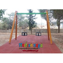 Ξύλινη κούνια νηπίων 2 θέσεων με μεταλλικό οριζόντιο
