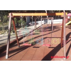 Ξύλινη κούνια παιδικής χαράς παιδιών 2 θέσεων