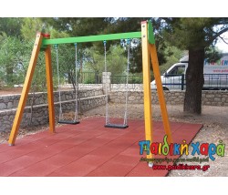 Ξύλινη κούνια παιδιών 2 θέσεων με μεταλλικό οριζόντιο