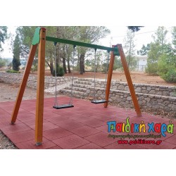Ξύλινη κούνια παιδιών 2 θέσεων με μεταλλικό οριζόντιο